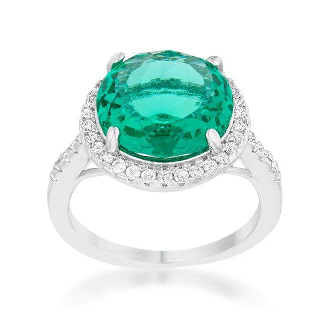 Emie 7.3ct Blue Green CZ Rhodium Classic Ring - JGI