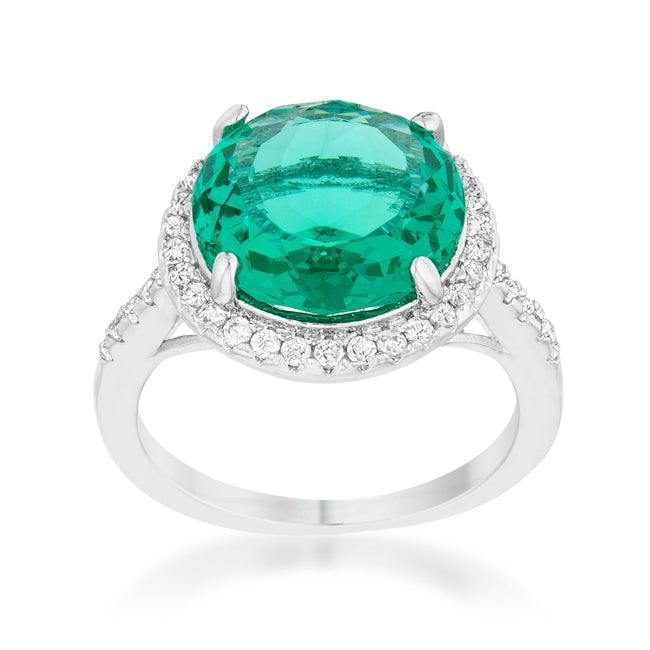 Emie 7.3ct Blue Green CZ Rhodium Classic Ring - Flyclothing LLC