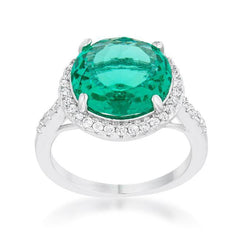 Emie 7.3ct Blue Green CZ Rhodium Classic Ring - JGI
