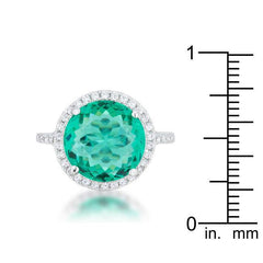 Emie 7.3ct Blue Green CZ Rhodium Classic Ring - JGI