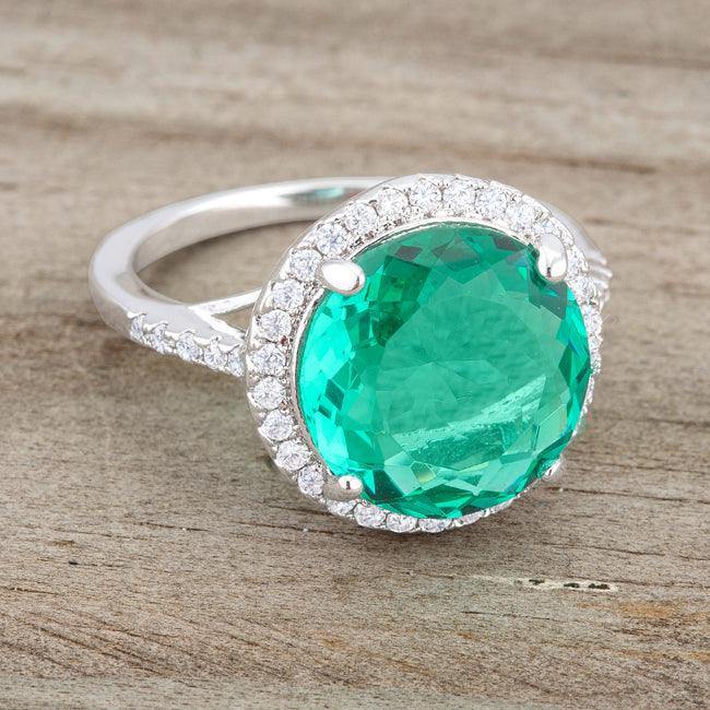 Emie 7.3ct Blue Green CZ Rhodium Classic Ring - Flyclothing LLC