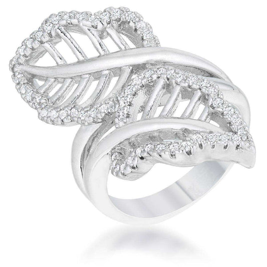 Lina 0.4ct CZ Rhodium Leaf Wrap Ring - JGI - Flyclothing LLC