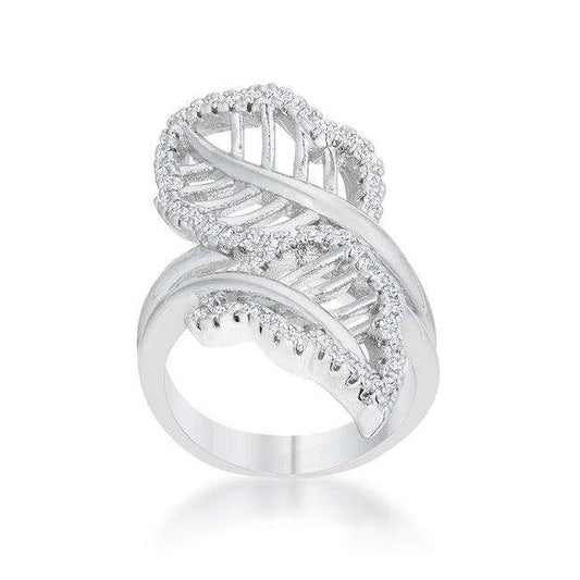 Lina 0.4ct CZ Rhodium Leaf Wrap Ring - JGI - Flyclothing LLC