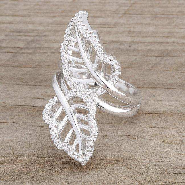 Lina 0.4ct CZ Rhodium Leaf Wrap Ring - JGI - Flyclothing LLC