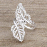 Lina 0.4ct CZ Rhodium Leaf Wrap Ring - JGI - Flyclothing LLC