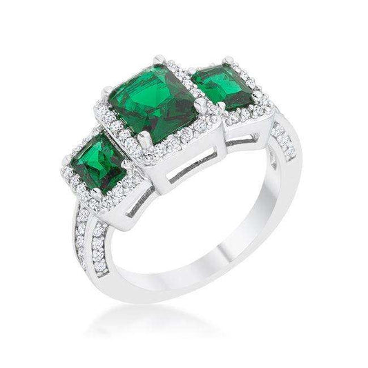 Rita 2.3ct Emerald CZ Rhodium Classic Trio Ring - JGI - Flyclothing LLC