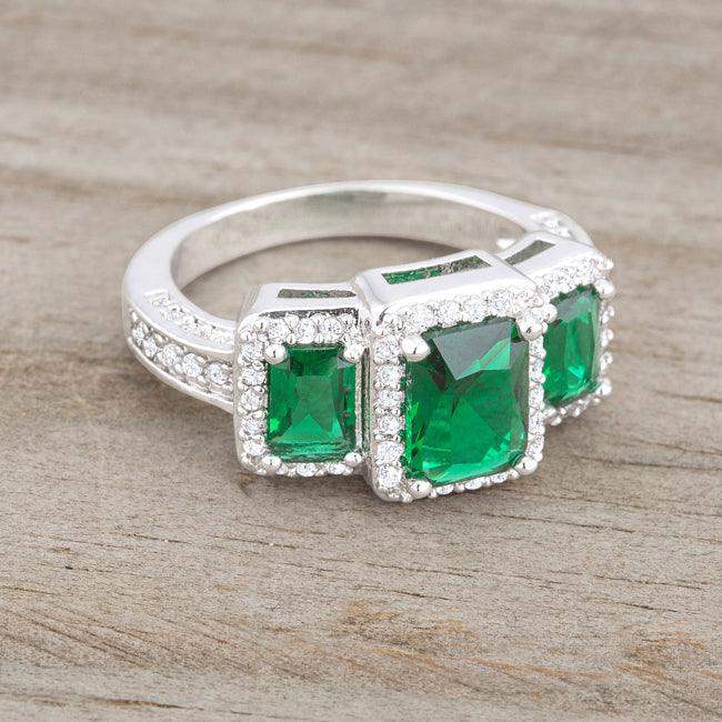 Rita 2.3ct Emerald CZ Rhodium Classic Trio Ring - JGI - Flyclothing LLC