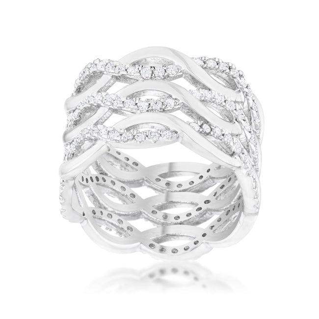 Contemporary 0.88ct CZ Rhodium Twist Wide Cocktail Ring - JGI - Flyclothing LLC
