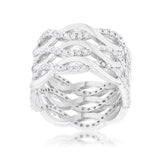 Contemporary 0.88ct CZ Rhodium Twist Wide Cocktail Ring - JGI - Flyclothing LLC