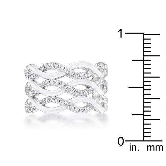 Contemporary 0.88ct CZ Rhodium Twist Wide Cocktail Ring - JGI - Flyclothing LLC