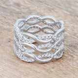 Contemporary 0.88ct CZ Rhodium Twist Wide Cocktail Ring - JGI - Flyclothing LLC