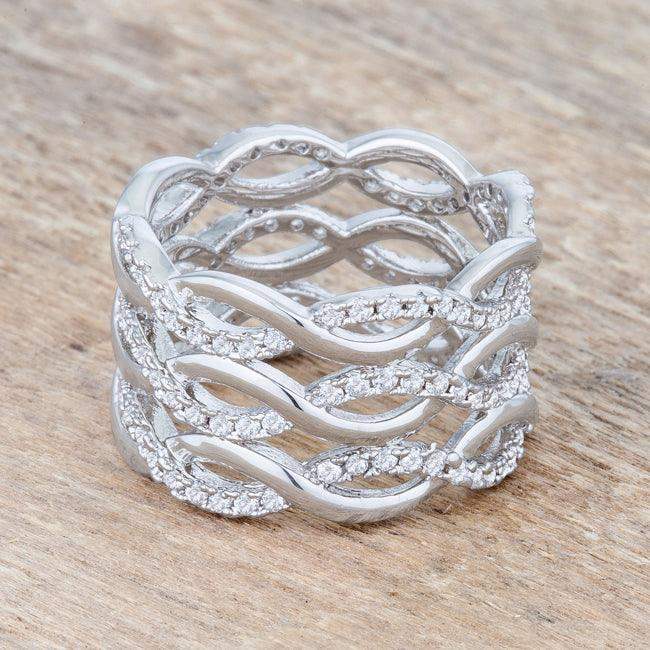 Contemporary 0.88ct CZ Rhodium Twist Wide Cocktail Ring - JGI - Flyclothing LLC