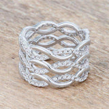 Contemporary 0.88ct CZ Rhodium Twist Wide Cocktail Ring - JGI - Flyclothing LLC