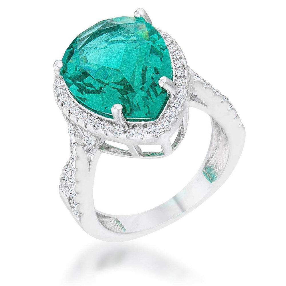 Laura 9.9ct Blue Green CZ Rhodium Classic Teardrop Ring - JGI - Flyclothing LLC