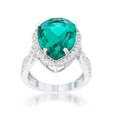 Laura 9.9ct Blue Green CZ Rhodium Classic Teardrop Ring - JGI - Flyclothing LLC