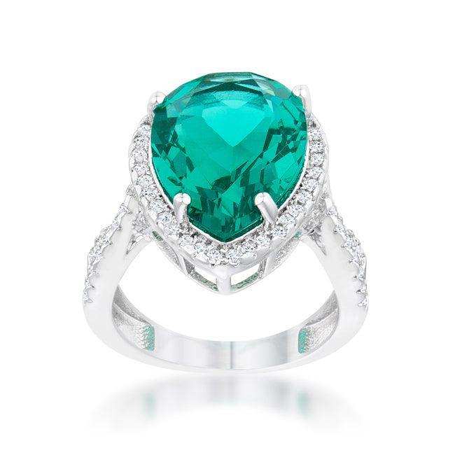 Laura 9.9ct Blue Green CZ Rhodium Classic Teardrop Ring - JGI - Flyclothing LLC