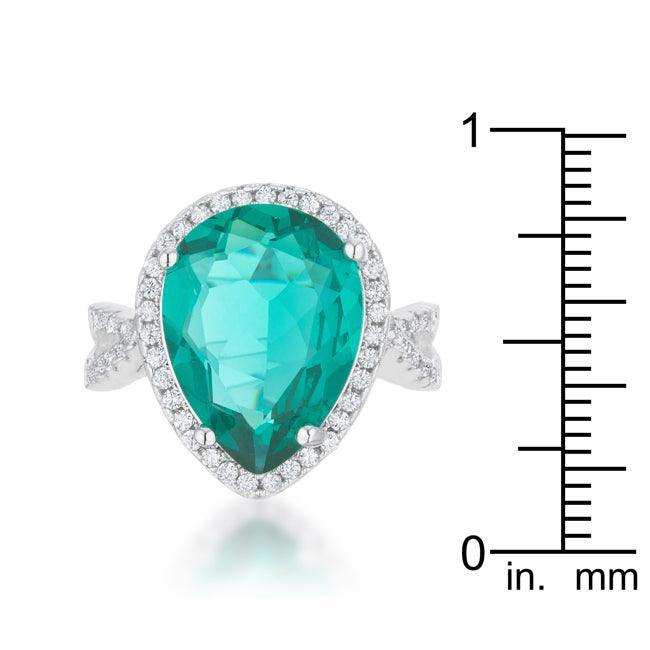 Laura 9.9ct Blue Green CZ Rhodium Classic Teardrop Ring - JGI - Flyclothing LLC
