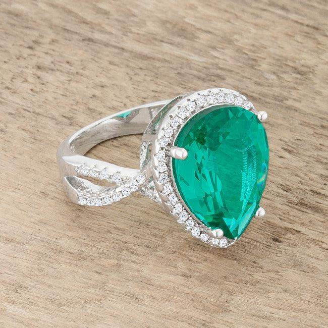 Laura 9.9ct Blue Green CZ Rhodium Classic Teardrop Ring - JGI - Flyclothing LLC