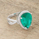 Laura 9.9ct Blue Green CZ Rhodium Classic Teardrop Ring - JGI - Flyclothing LLC