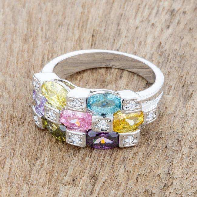 Mina 3.1ct Multicolor CZ Rhodium Cocktail Ring - JGI - Flyclothing LLC