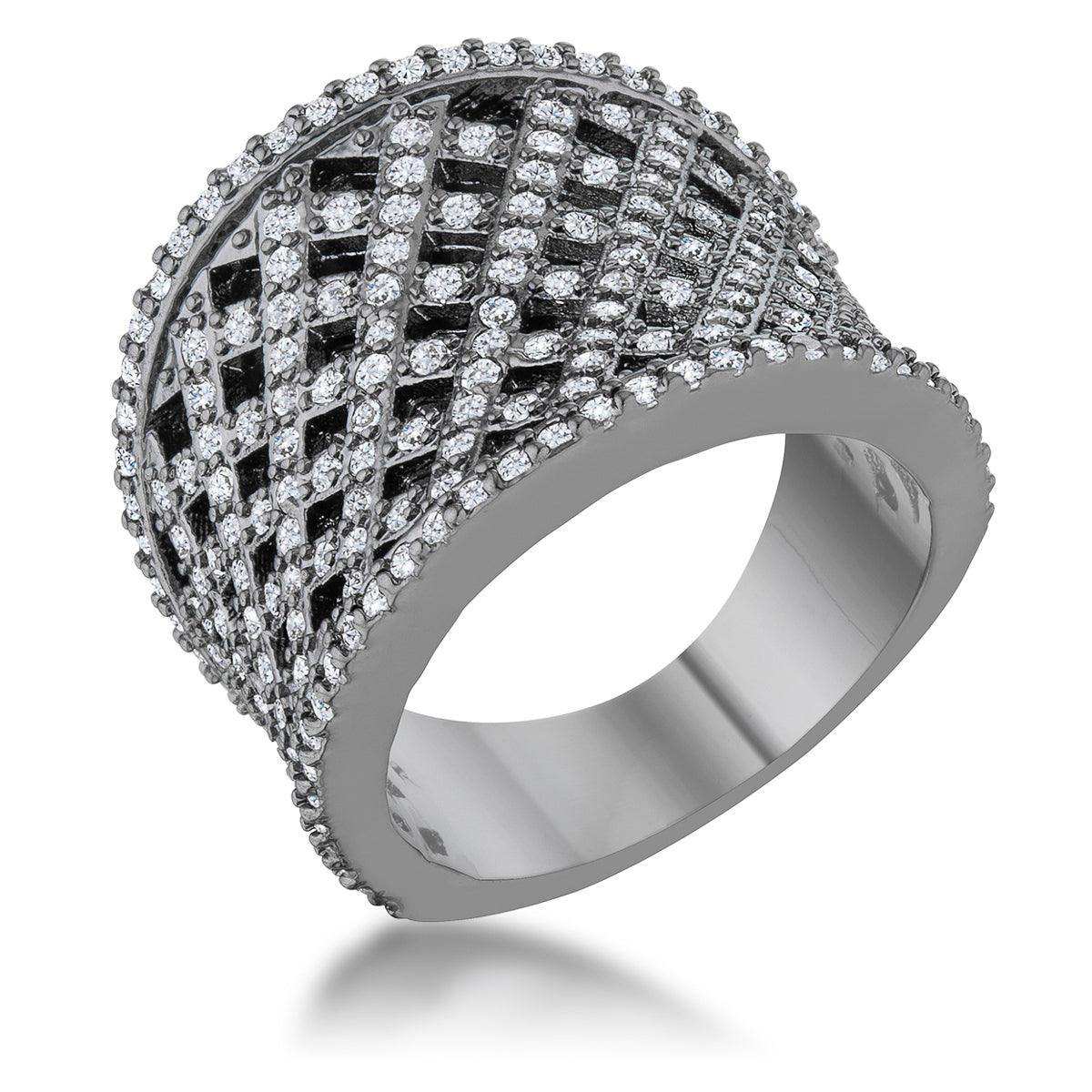Brin 1.4ct CZ Hematite Wide Woven Style Ring - JGI - Flyclothing LLC
