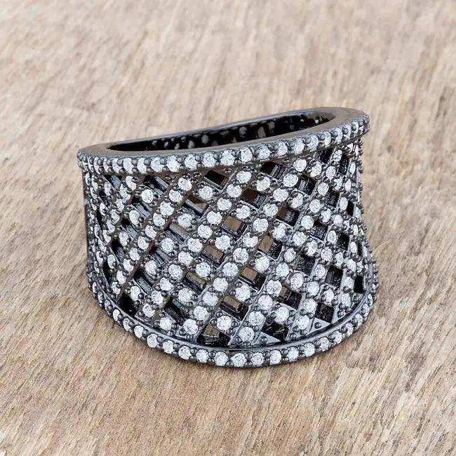 Brin 1.4ct CZ Hematite Wide Woven Style Ring - JGI - Flyclothing LLC