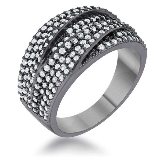 Kina 1.7ct Clear CZ Hematite Contemporary Cocktail Ring - JGI - Flyclothing LLC