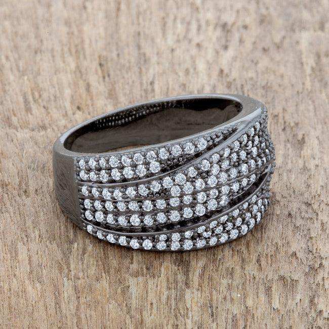 Kina 1.7ct Clear CZ Hematite Contemporary Cocktail Ring - JGI - Flyclothing LLC