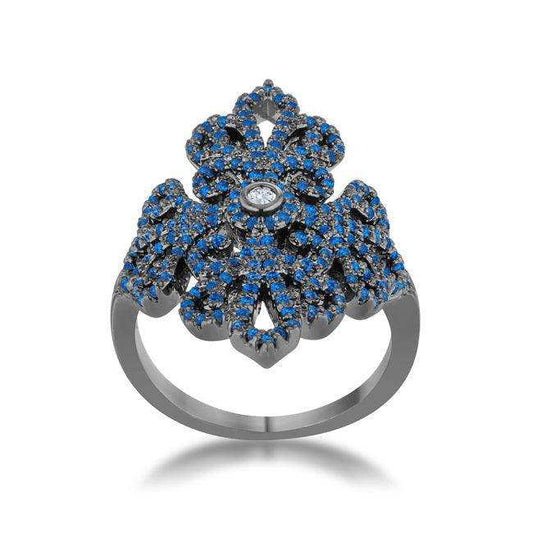 Victoria 1.23ct Sapphire CZ Hematite Filigree Cocktail Ring - JGI - Flyclothing LLC
