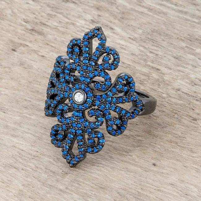 Victoria 1.23ct Sapphire CZ Hematite Filigree Cocktail Ring - JGI - Flyclothing LLC