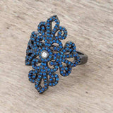 Victoria 1.23ct Sapphire CZ Hematite Filigree Cocktail Ring - JGI - Flyclothing LLC