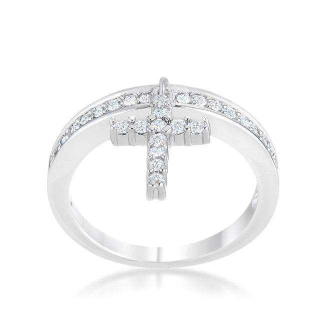 Christine 0.2ct CZ Rhodium Cross Charm Ring - JGI - Flyclothing LLC