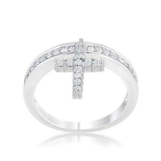 Christine 0.2ct CZ Rhodium Cross Charm Ring - JGI - Flyclothing LLC