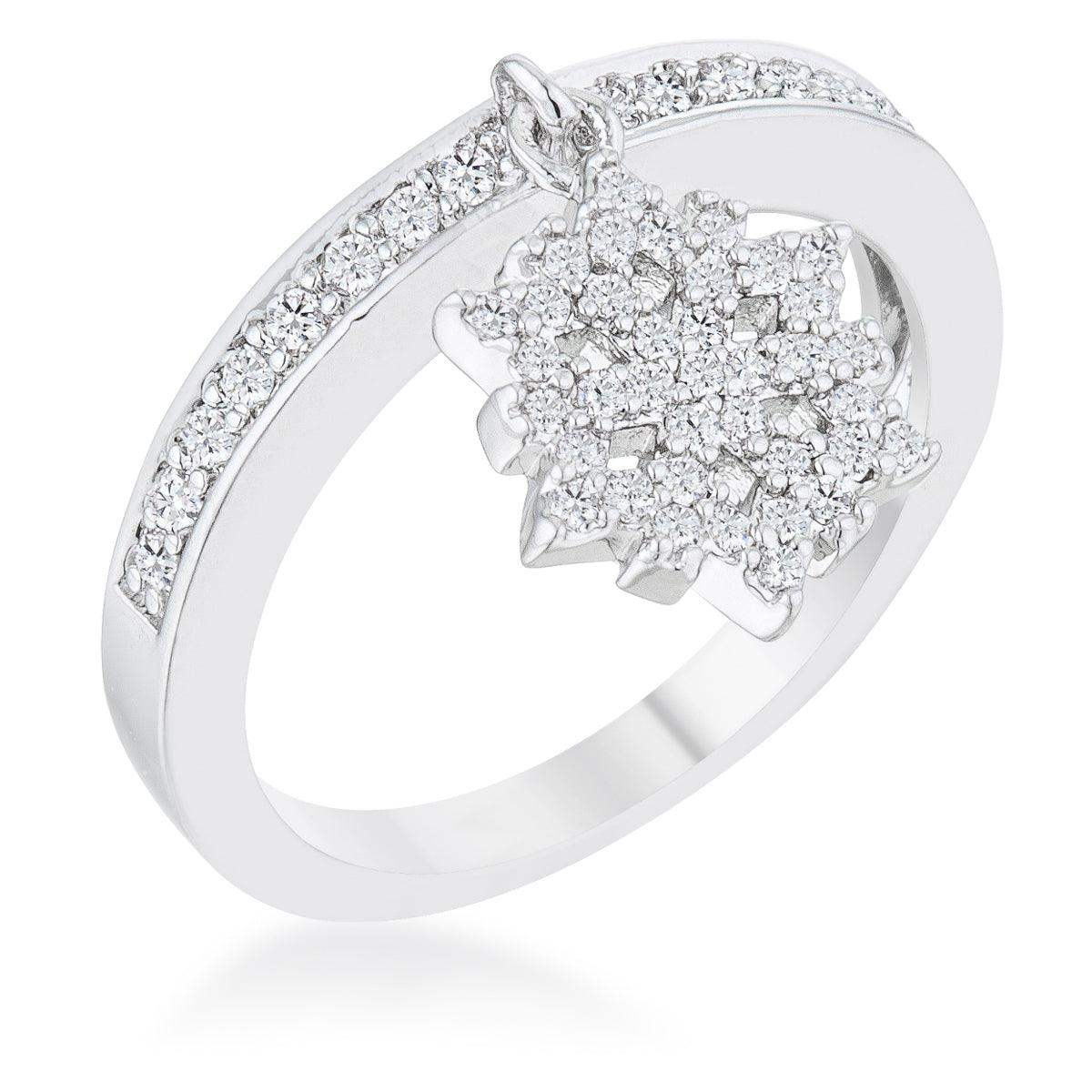 Snowflake 0.35ct CZ Rhodium Simple Holiday Charm Band Ring - JGI - Flyclothing LLC