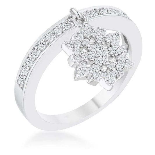 Snowflake 0.35ct CZ Rhodium Simple Holiday Charm Band Ring - JGI - Flyclothing LLC