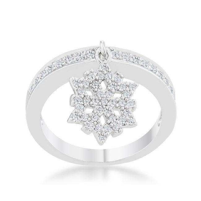 Snowflake 0.35ct CZ Rhodium Simple Holiday Charm Band Ring - JGI - Flyclothing LLC