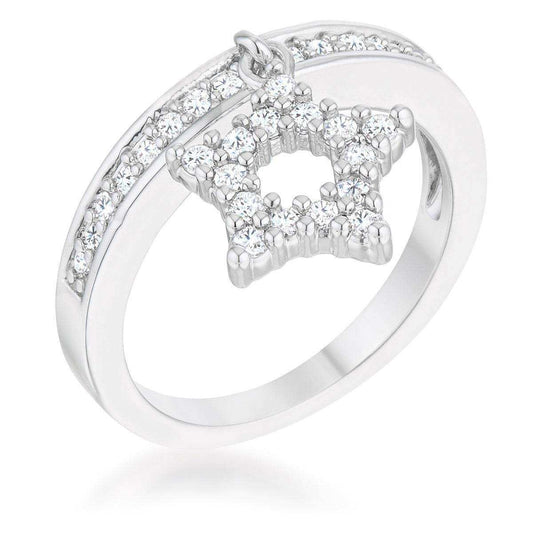 Star 0.25ct CZ Rhodium Simple Holiday Charm Band Ring - JGI - Flyclothing LLC