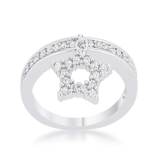 Star 0.25ct CZ Rhodium Simple Holiday Charm Band Ring - JGI - Flyclothing LLC