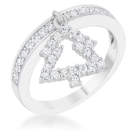 Christmas Tree 0.3ct CZ Rhodium Holiday Charm Ring - JGI - Flyclothing LLC