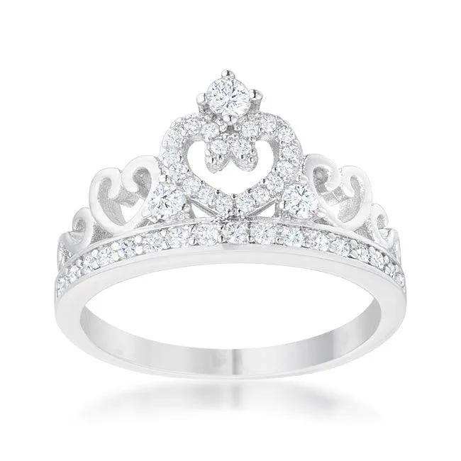 Aurora 0.34ct CZ Rhodium Heart Crown Ring - JGI - Flyclothing LLC