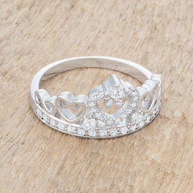 Aurora 0.34ct CZ Rhodium Heart Crown Ring - JGI - Flyclothing LLC