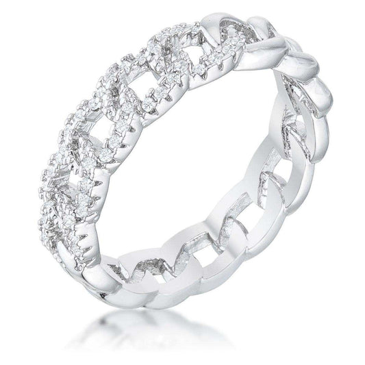 Interlocking Rhodium Chain Design Ring with CZ - JGI - Flyclothing LLC