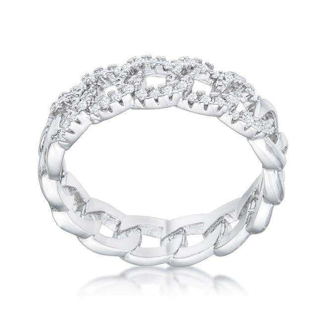 Interlocking Rhodium Chain Design Ring with CZ - JGI - Flyclothing LLC
