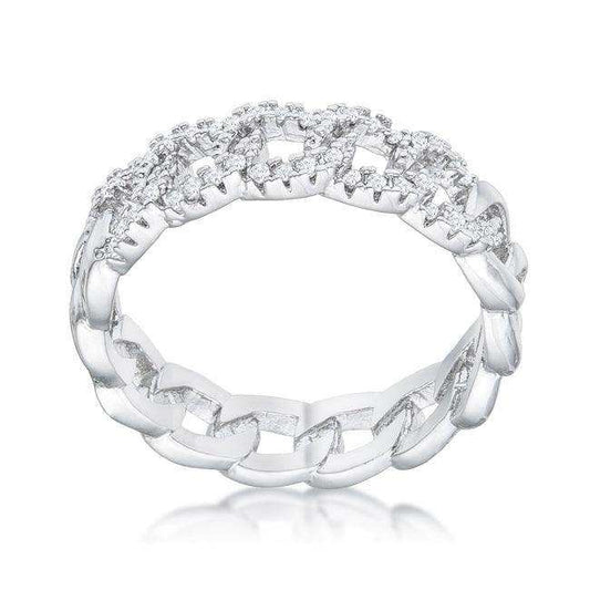 Interlocking Rhodium Chain Design Ring with CZ - JGI - Flyclothing LLC