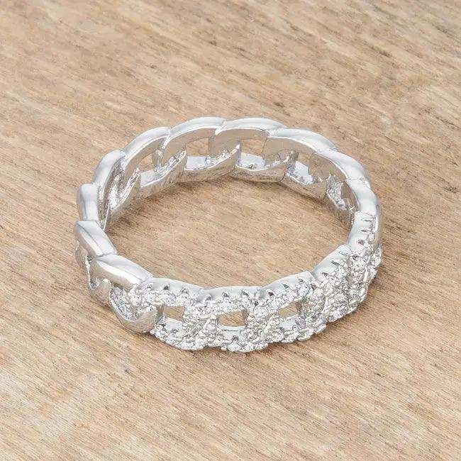 Interlocking Rhodium Chain Design Ring with CZ - JGI - Flyclothing LLC
