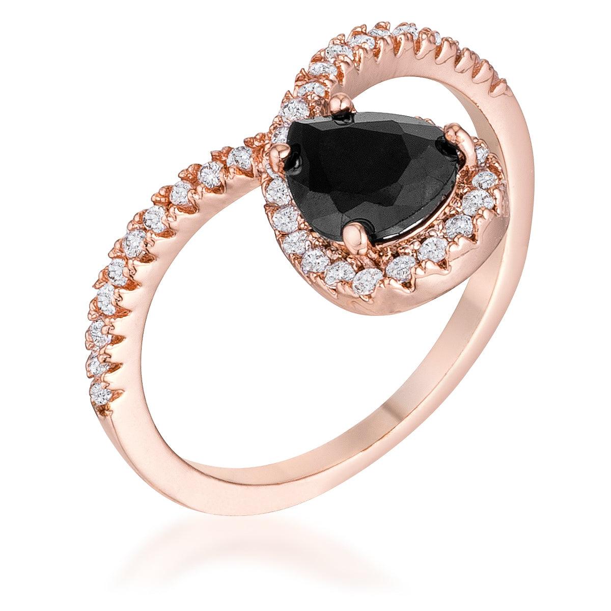 1.5Ct Rose Goldtone Chevron Ring With Onyx CZ - Flyclothing LLC