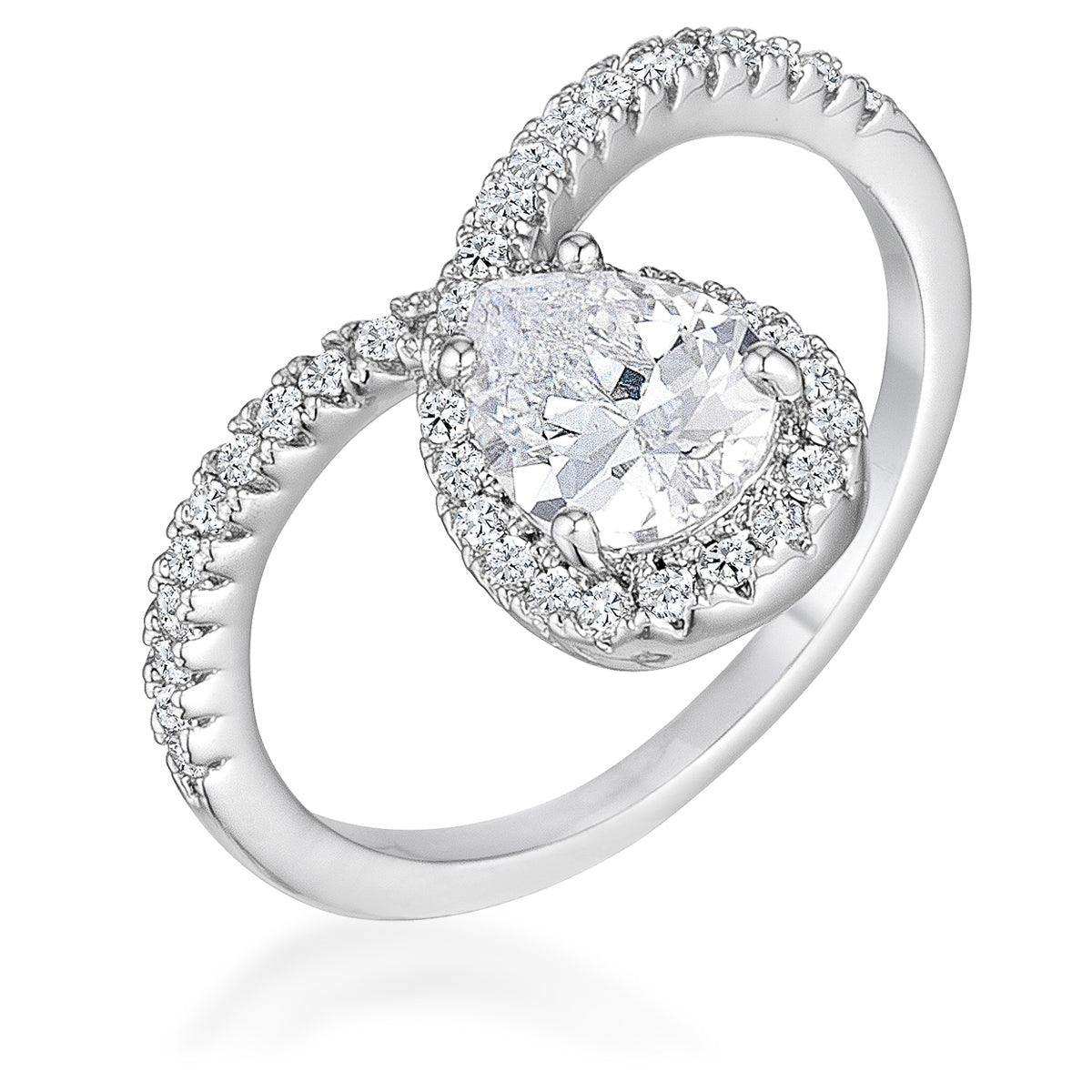 1.5Ct Rhodium Chevron Ring With Clear CZ - JGI - Flyclothing LLC