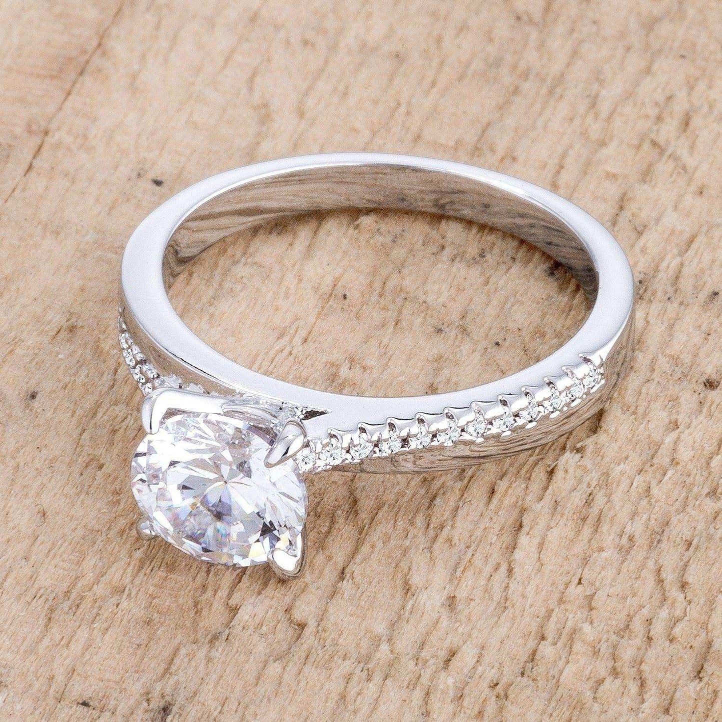 1.4Ct Contemporary Dainty Rhodium Plated Clear CZ Engagement Ring - JGI - Flyclothing LLC