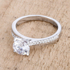 1.4Ct Contemporary Dainty Rhodium Plated Clear CZ Engagement Ring - Flyclothing LLC