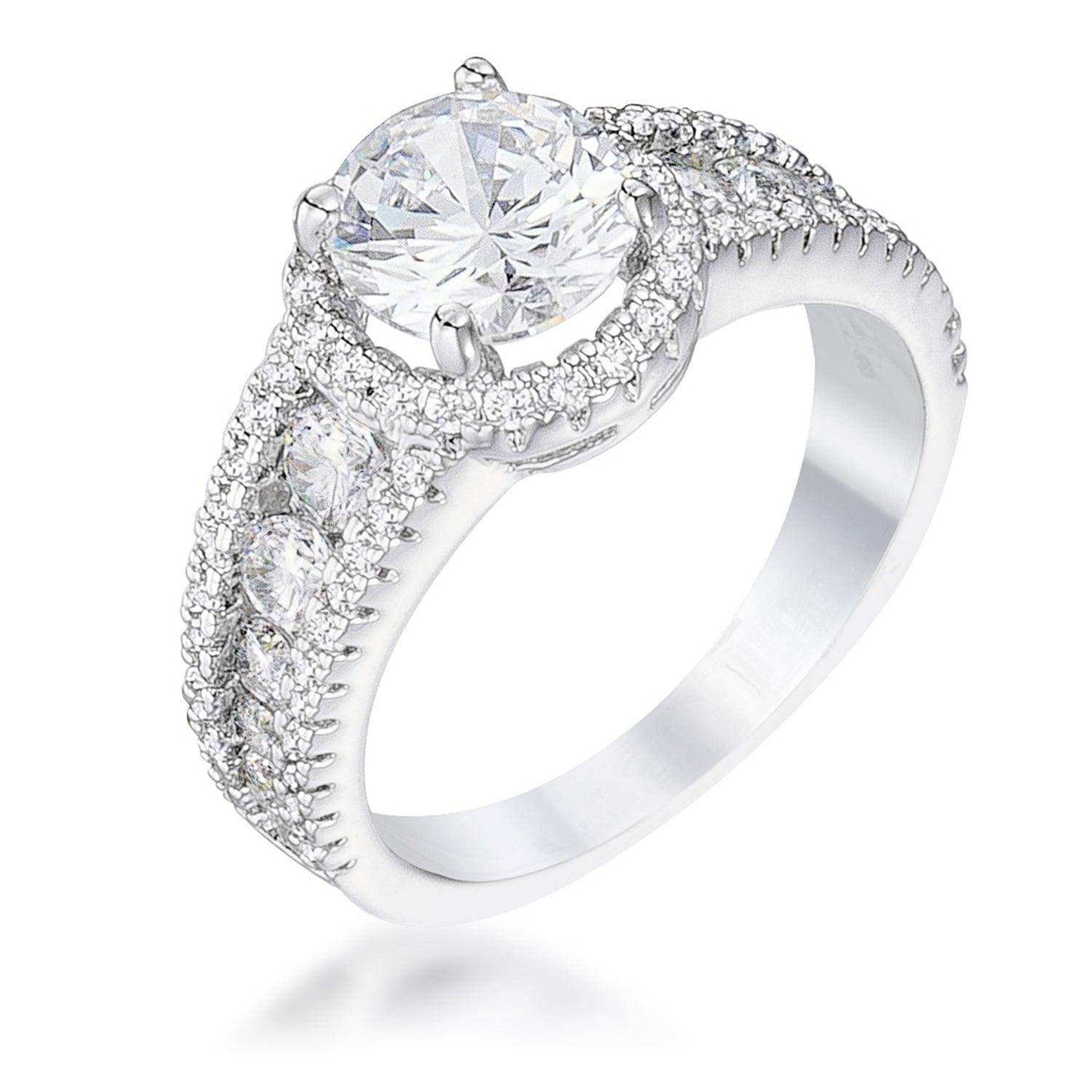 2.1Ct Rhodium Plated Solitaire Engagement Halo Ring - JGI - Flyclothing LLC